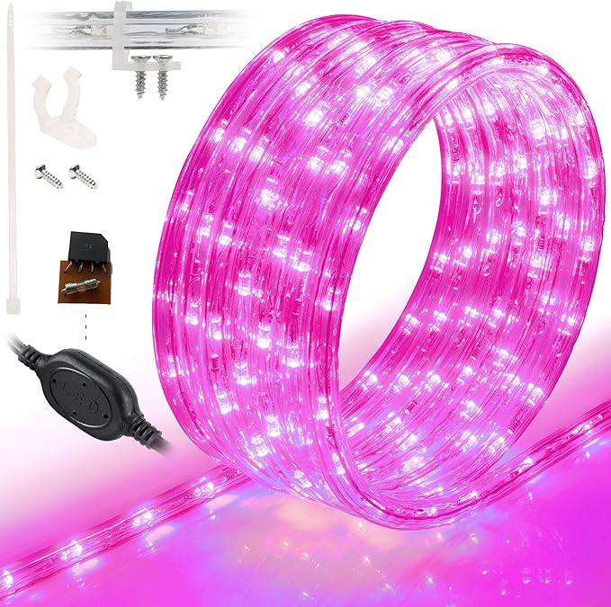 WYZworks 1116LEDs 100ft LED Outside Rope Lights, Outdoor ETL Certified Waterproof Permanent 360 Degree Light Emitting, Flexible Tube, Connectable, Christmas Palm Tree Exterior Landscape, Pink