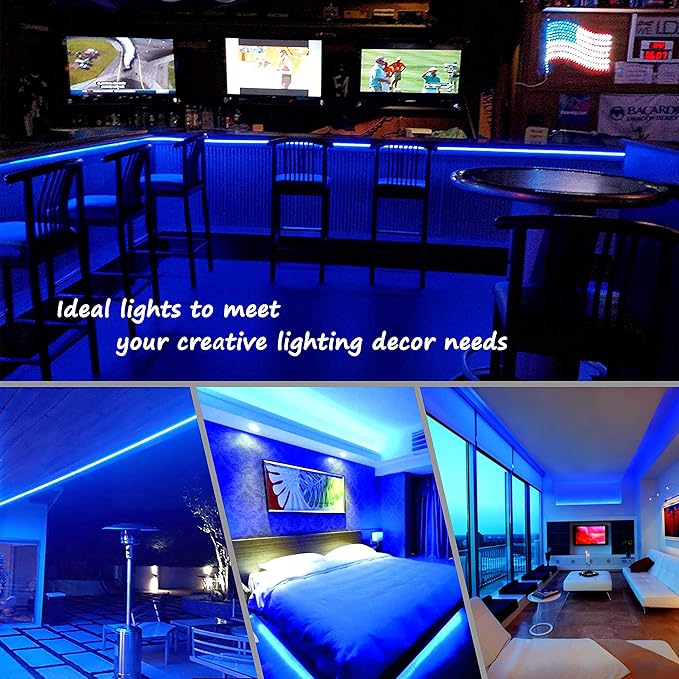 Blue LED Lights, 16ft Rope Lights, Connectable and Flexible Blue Strip Lighting, High Brightness 3528 LEDs with Clear PVC Jacket, Waterproof Weatherproof for Indoor Outdoor Use