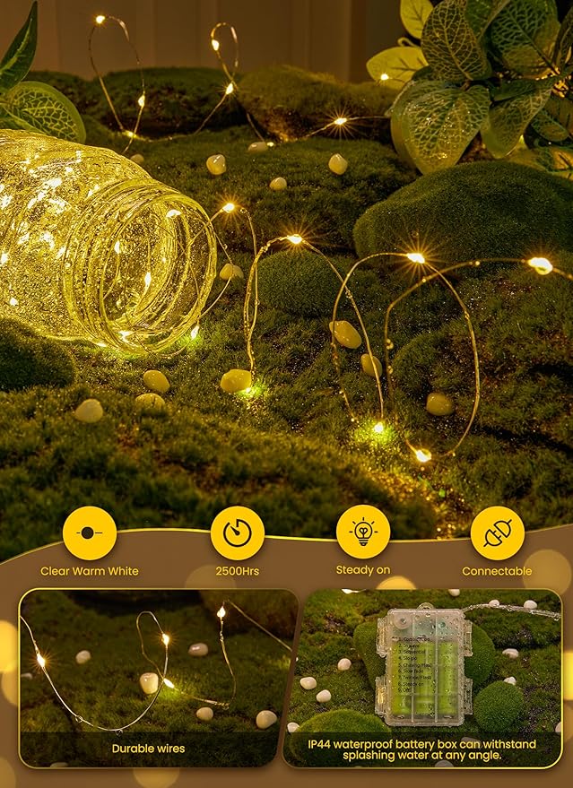 Minetom Fairy Lights Battery Operated with Remote, 33Ft 100 LED Waterproof String Lights Indoor Outdoor, Starry Twinkle Light for Christmas Home Bedroom Wedding DIY Centerpiece Decor