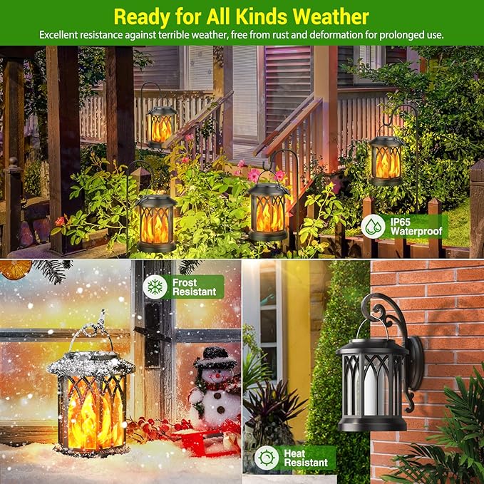 KOOPER 4 Pack Solar Lantern Outdoor Lights, Upgraded Flickering Flame Solar Lanterns Lights Outdoor Waterproof, Hanging Lantern Decorative, Solar Powered Lanterns for Yard Patio Path Tree Garden Decor