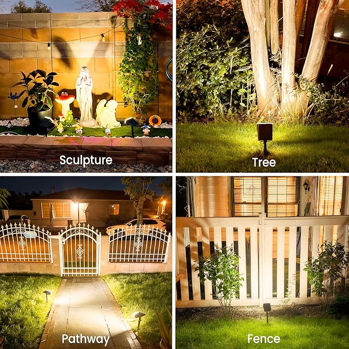Solar Lights Outdoor Waterproof IP65, Super Bright LED, 3000K 2 Lighting Modes, Solar Powered Yard Garden Solar Spot Lights for Outside Landscape Auto On/Off -6 Pack