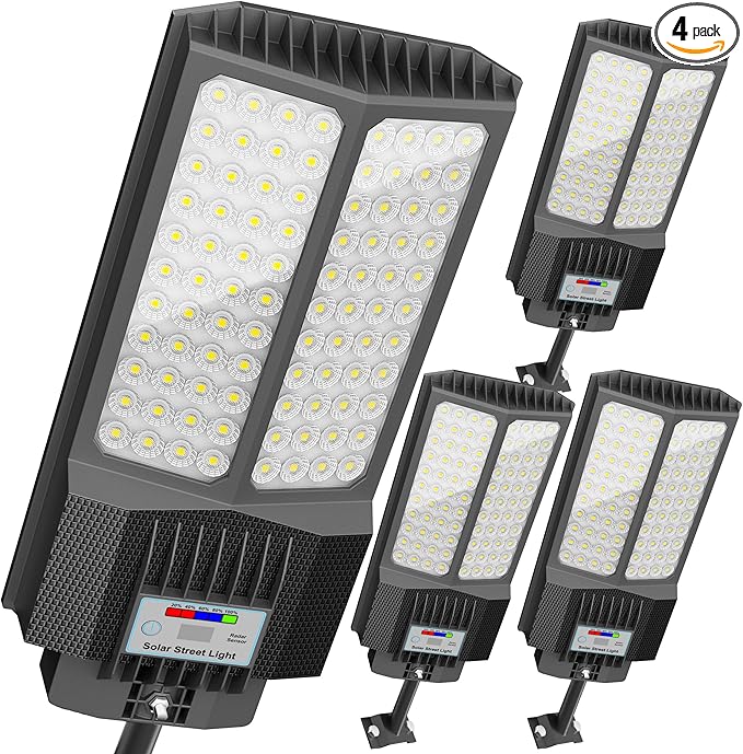Large Solar Street Lights Outdoor Waterproof Heavy Duty, Dusk to Down Solar Parking Lot Lights Mention Sensor, Outdoor Yard Light LED Floodlight with Remote Control for Graden Patio