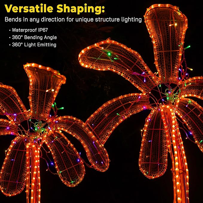 WYZworks 576LEDs 50ft LED Outside Rope Lights, Outdoor ETL Certified Waterproof Permanent 360 Degree Light Emitting, Flexible Tube, Connectable, Christmas Palm Tree Exterior Landscape, Orange