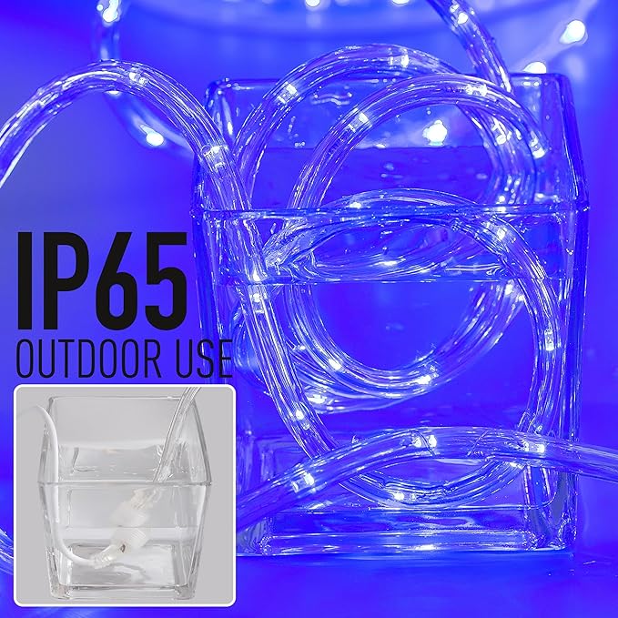 50ft Blue Rope Lights, Connectable for Indoor & Outdoor,110V Transparent Flexible Tube Lights,Waterproof LED Rope Lighting For Outside, Deck, Patio, Pool, Camping, Bedroom Decor Landscape Lighting