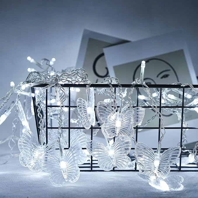 Butterfly Curtain Fairy Lights USB Plug in,8 Modes 120 LED 19.7FT Firefly Twinkle Timer String Lights with Remote, Waterproof Copper Wire for Bedroom Patio Christmas Wedding Party Dorm (Cool White)