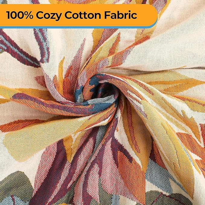 Boho Throw Blanket,Organic Cotton Ultra Soft Muslin Throw for Couch and Bed 50" x 60", Sofa Cover for Living Room Cozy Blankets,All Season Rustic Reversible Vintage Throw - Yellow