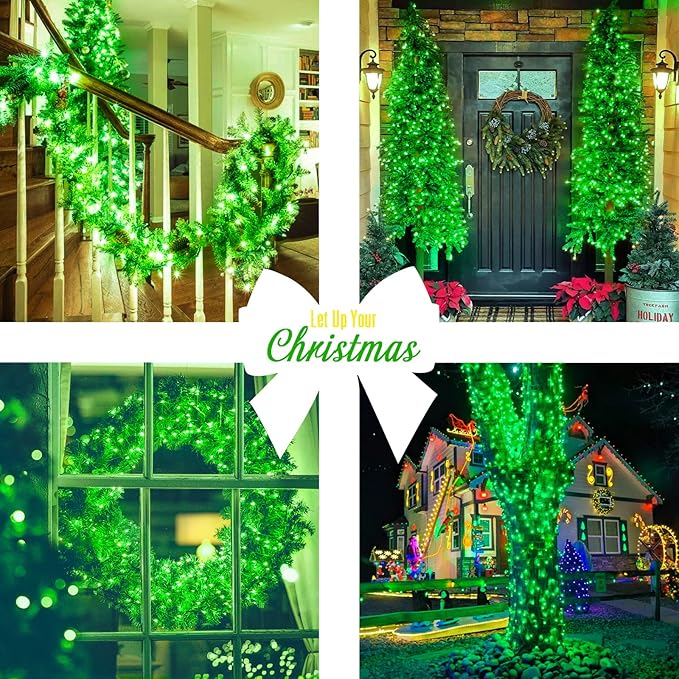 JMEXSUSS 600 LED Green St Patricks Day String Lights, 168Ft Clear Wire Christmas Lights for Indoor Outdoor Tree Yard Party Decor, Plug-in, 8 Mode with Remote