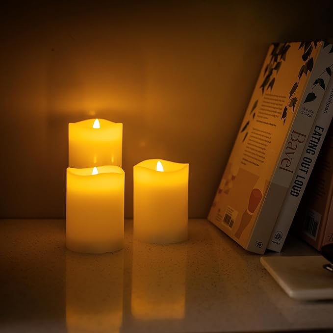 Stonebriar 3 Count White Real Wax 3x4 Flameless LED Pillar Candles with Remote and Timer