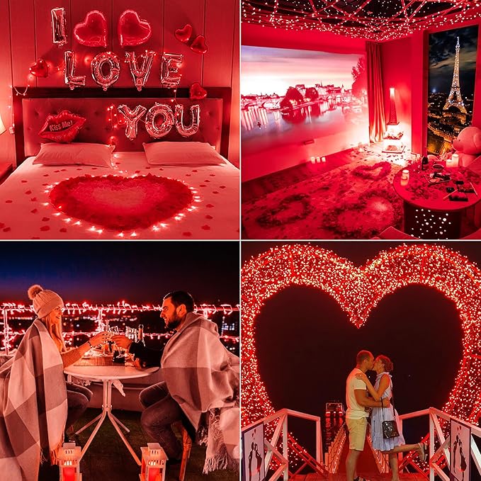 String Lights Indoor Bedroom, 33FT 100 LED Fairy String Lights Outdoor Waterproof, 8 Modes Memory Twinkle Christmas Light Plug in for Classroom Dorm Patio Tree Garden Decor (Red)