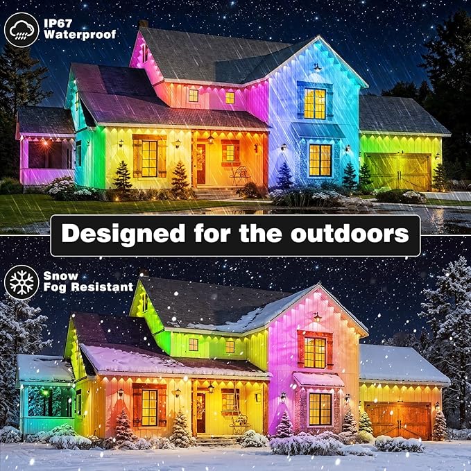 LITSOUL 200FT Permanent Outdoor Lights for House Waterproof, Smart RGB Eave LED Lighting with 16 Million Colors, IP67 Outdoor Strip Lights for Christmas Halloween Holiday Daily Decorations (60m/200ft)