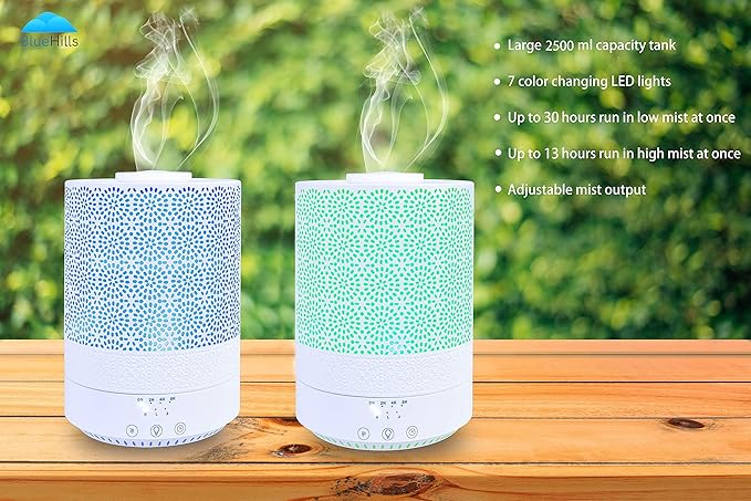 BlueHills Premium Set of Two Large 2500 ML and 4000 ML XL Essential Oil Diffusers Humidifier Combo for Large Room Home with Décor Cover LED Lights Great Gift – Value Pack of White