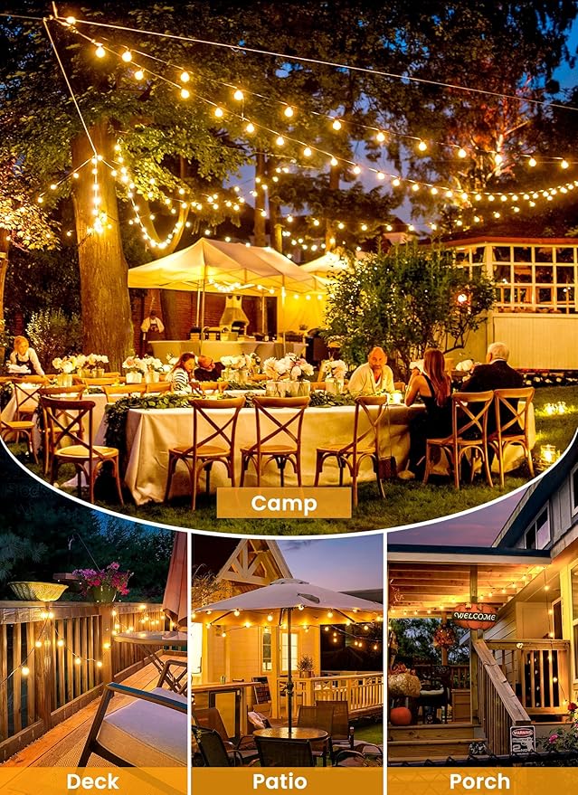 Brightown 58FT Solar String Lights Outdoor with Remote Cable Ties Hooks, 26 LED Shatterproof Bulbs, 3 Light Modes, Dimmer & Timer, Commercial Grade Patio Lights for Yard Balcony Pergola Party Decor