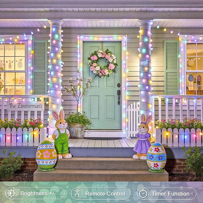 JMEXSUSS 100 LED Connectable Easter Lights String Indoor, 33 ft Globe String Lights Plug in with Remote, 8 Modes Timer Pastel Christmas Light Outdoor for Bedroom Tree Room Party Easter Decoration