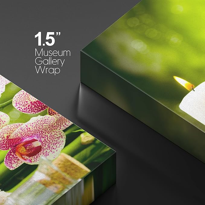 wall26 Canvas Print Wall Art Massage Stones Zen Pink Orchid Flower Plants Candles Nature Wilderness Photography Realism Rustic Landscape Colorful for Living Room, Bedroom, Bathroom, Office - 12"x18"
