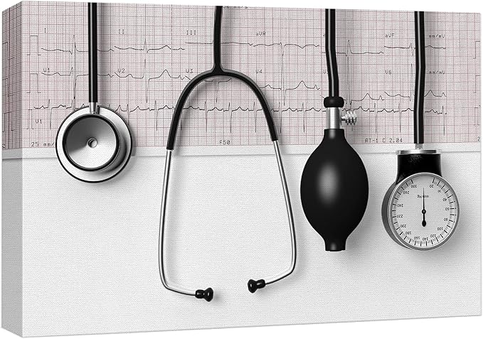 wall26 Canvas Print Wall Art Doctor Stethoscope Blood Pressure Pump Medical & Hospital Health Photography Realism Fitness Therapeutic Colorful Decorative for Living Room, Bedroom, Office - 32"x48"