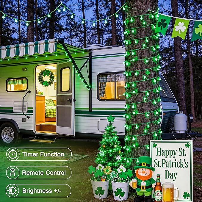 JMEXSUSS Connectable 100 LED Globe String Lights Indoor, 33ft 8 Modes Christmas String Light Plug in, Green Lights Outdoor for Room Bedroom Patio Deck Party St. Patrick's Day Decorations