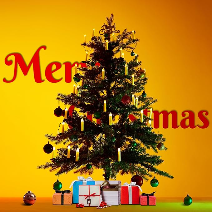 50 Pcs Christmas Flameless Candles Lights, 2025 New Candle Lights with 3 Color & 11 Mode Remote Control, 3D Flickering LED Candle String Lights for Christmas Trees, Fireplaces, Church, Wedding