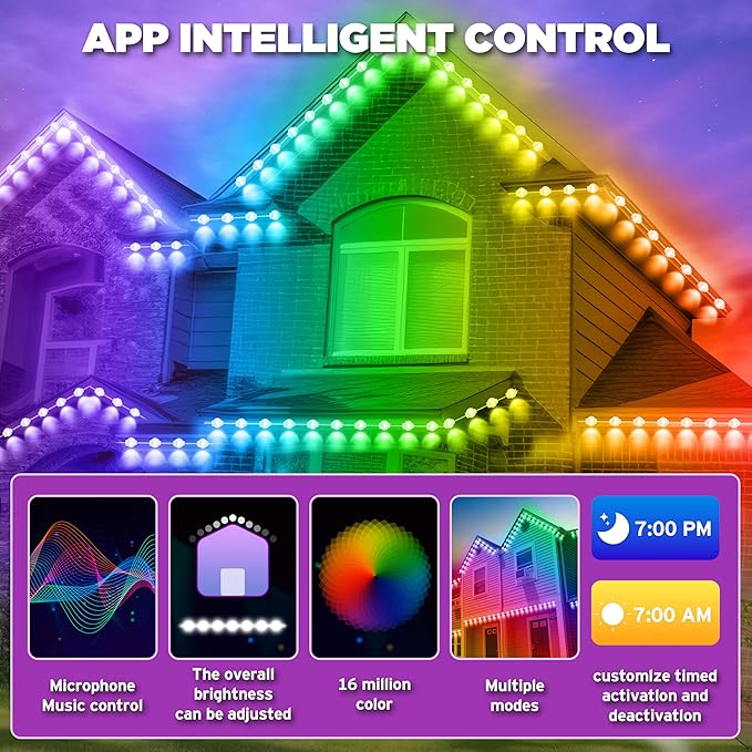 permanent outdoor lights 100FT Smart RGB Outdoor Lights - IP67 Waterproof LED Strip Lights with App/Remote Control, for Holiday Decor, Garden, Patio & Home Accent Lighting (Permanent Installation)