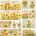 16 Pcs Farmhouse Sunflower Kitchen Decor Set 4 Kitchen Towels 2 Non Slip Rugs and Mats for Floor 4 Placemats 2 Curtains 2 Rustic Oven Mitts Gloves 2 Pot Holders for Home Decor Mom Cooking Gift