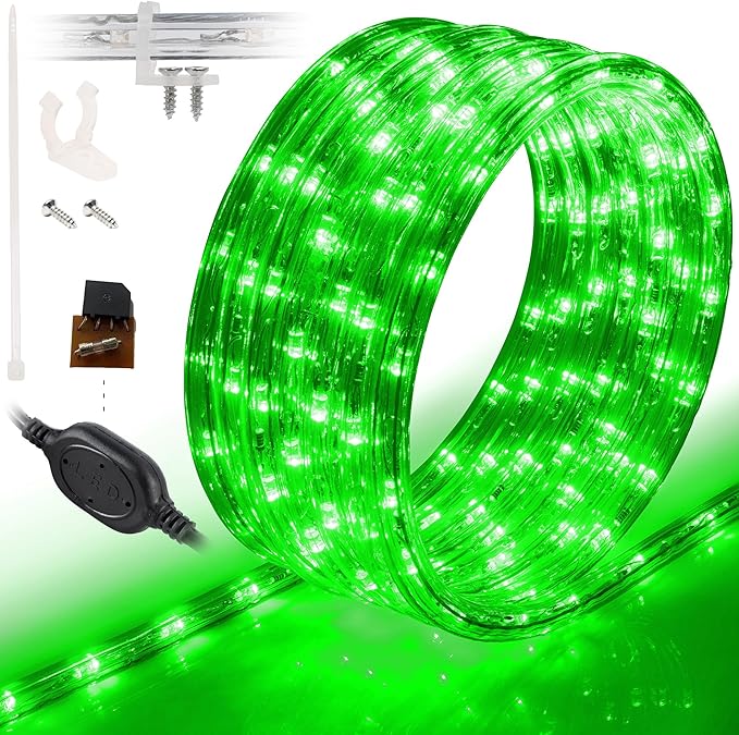 WYZworks 288LEDs 25ft LED Outside Rope Lights, Outdoor ETL Certified Waterproof Permanent 360 Degree Light Emitting, Flexible Tube, Connectable, Christmas Palm Tree Exterior Landscape, Green