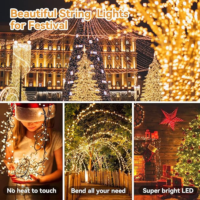 ITICdecor Christmas String Lights 33ft 100 LED, Waterproof Fairy Starry String Lights Battery Operated, 8 Modes Decorative Lights for Indoor Outdoor Xmas Tree Party Garden(Warm White)