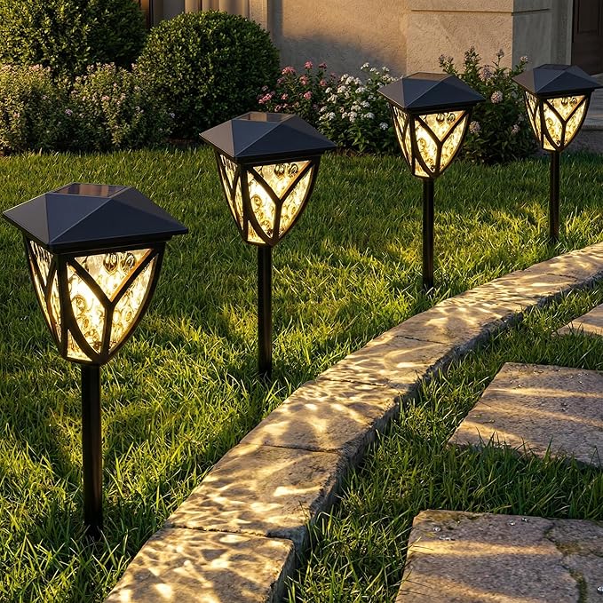 Ensenior Solar Lights Outdoor, 3000K LED Solar Garden Lights for Pathway Yard Patio Walkway Planter Walkway Landscape Lighting, IP65 Waterproof, Energy-Efficient Landscape Lighting, 6-Pack