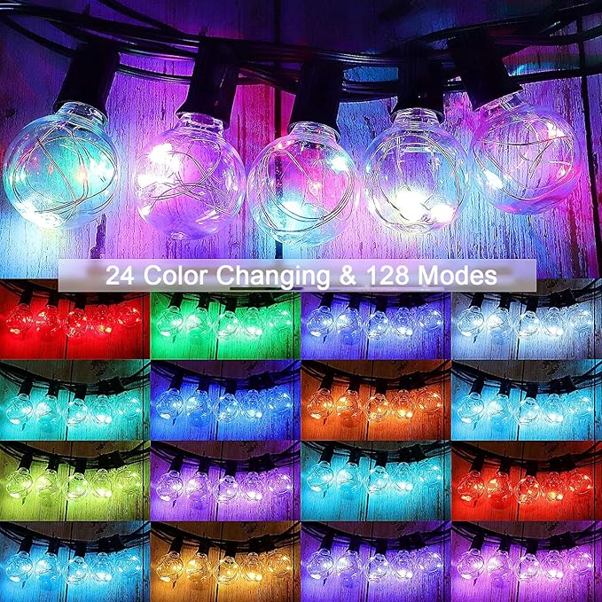 OMIKA 50FT Outdoor String Lights, Patio Light Outdoor Waterproof with 50+2 Shatterproof Dimmable G40 Bulbs, Color Changing LED Outside Light Connectable Hanging Lights for Pergola Backyard Party