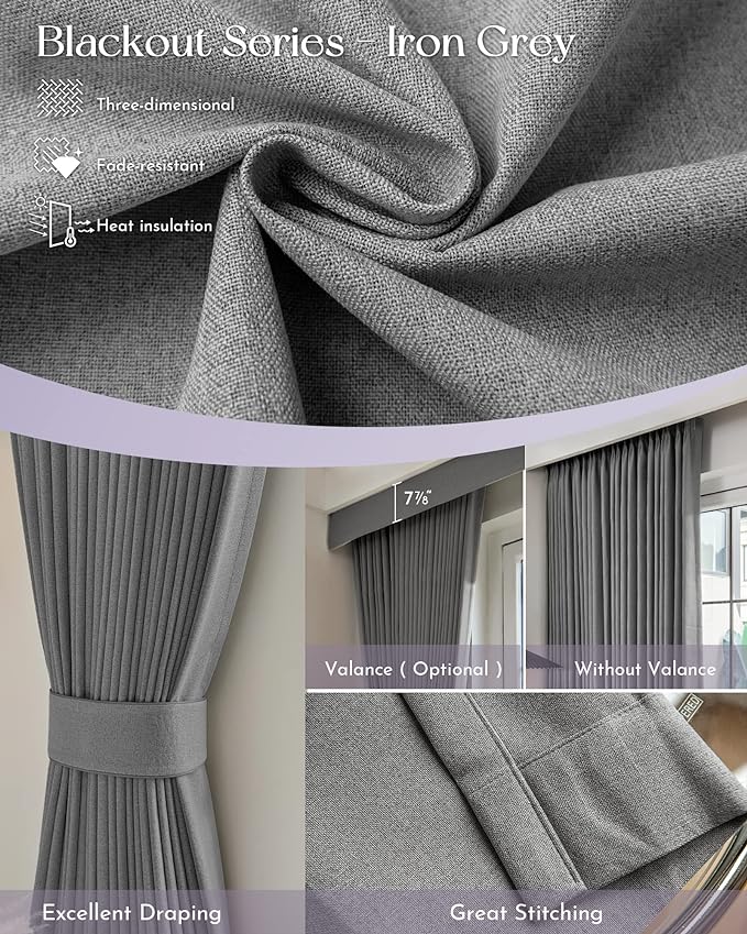 Graywind Hardwired Smart Curtains Motorized Blackout Curtain with Remote Alexa Google Control for Sliding Door Thermal Insulated Drapes One-Way or Split Draw, Custom Width to 220" (Iron Grey)