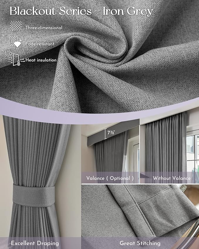 Graywind Rechargeable Smart Curtains Compatible with Alexa App Remote Control Motorized Drape for Sliding Door One-Way or Split Draw, Custom Width Up to 220" (Iron Grey)