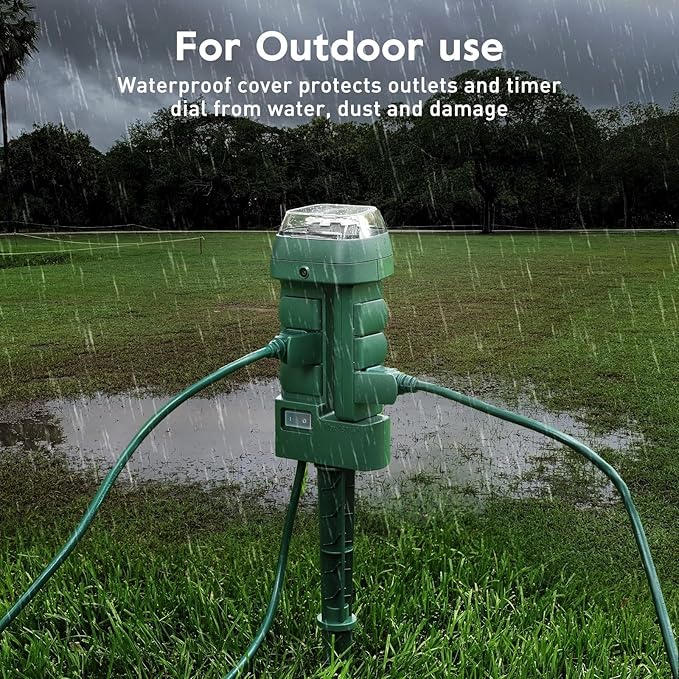Outdoor Stake Timer Waterproof, 24 Hour Mechanical Power Strip Timer with 6 Outlets(3 180° Rotatable), 6ft Extension Cord Yard Stake Timer for Outdoor Christmas Lights, Heavy Duty, UL Listed