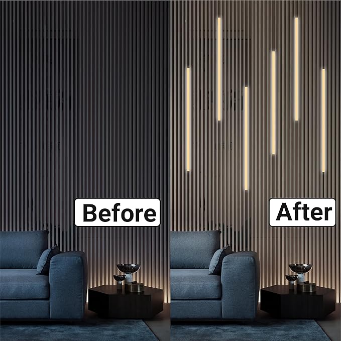HAMRVL LED Recessed Lighting Wall Panel Lights - 6pcs 16-Inch 4000K Natural White Slat Wall Lights with Touch Switch, Self-Adhesive Dimmable LED Panel Light Strips for Acoustic Panels, Living Rooms