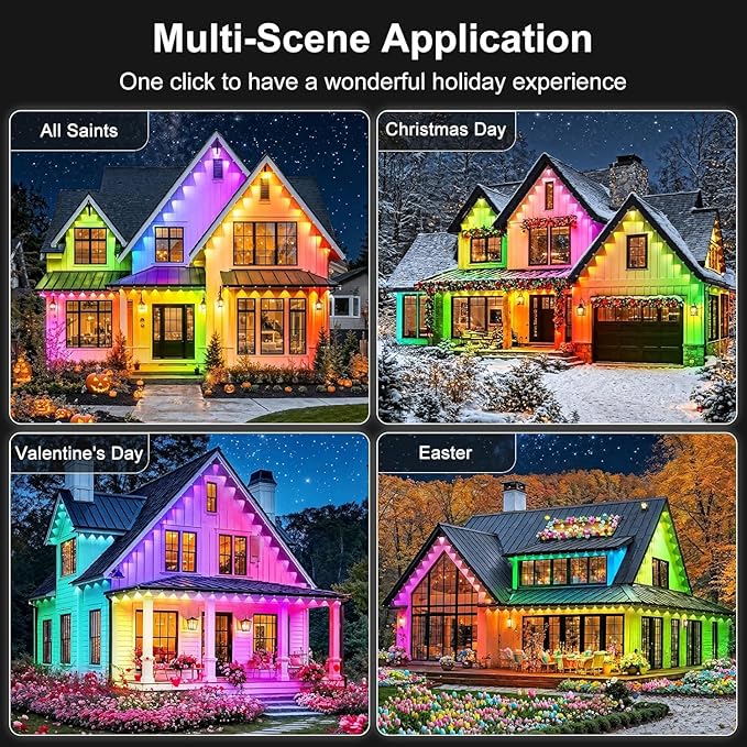 200FT Permanent Outdoor Lights Waterproof with Smart App Control Remote,DIY Scene Modes,Music Sync hronization,Eaves Lights for Garden Decor,Deck,Christmas