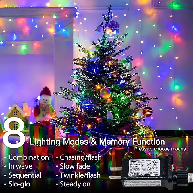 String Lights Indoor Bedroom, 33FT 100 LED Fairy String Lights Outdoor Waterproof, 8 Modes Memory Twinkle Christmas Light Plug in for Classroom Dorm Patio Tree Garden Decor (Multicolor)