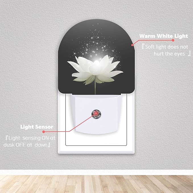 Magic White Lotus Flower Night Lights Plug into Wall for Girls Boys Room,Night Light LED Lamp Dusk to Dawn Sensor Round Lamp for Bedroom Bathroom Hallway Home Wall Decor