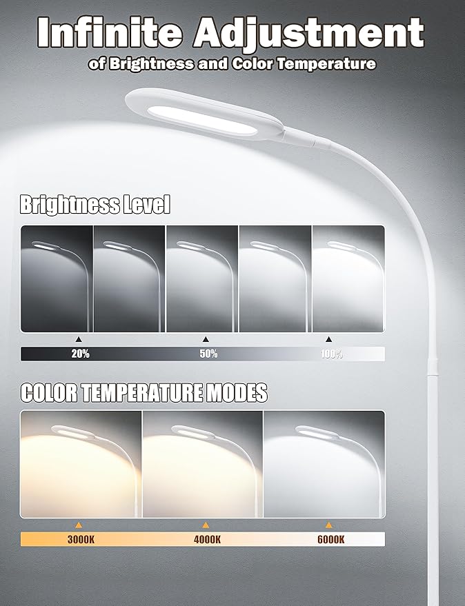 deeloop LED Floor Lamp, CRI 95+ Bright Floor Lamps for Bedroom with 4 Hours Auto Off, Stepless Dimming & 3000K-6000K Colors Standing Lamp for Living Room with 360° Rotation Reading Lamp for Office