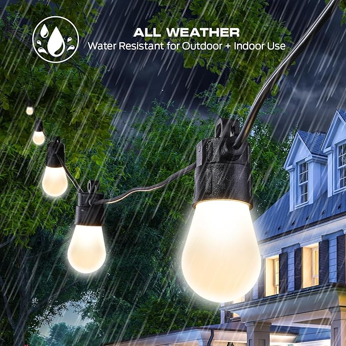Monster 48 Foot Outdoor Smart RGB+IC+WW String Lights, 24 Bulb Individually Controlled Dimmable LEDs, Sound Reactive, Water & Weather Resistant, Compatible with Alexa, Siri, Google Home, App