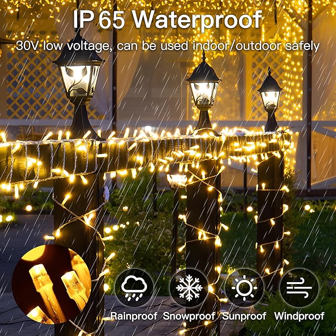 String Lights Indoor Bedroom, 33FT 100 LED Fairy String Lights Outdoor Waterproof, 8 Modes Memory Twinkle Christmas Light Plug in for Classroom Dorm Patio Tree Garden Decor(Warm White)