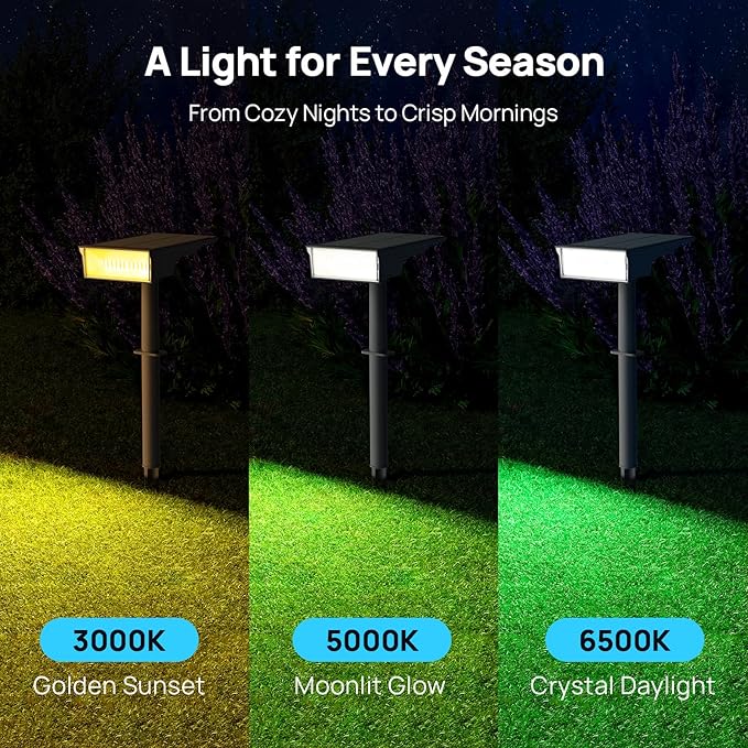 Consciot Solar Lights Outdoor Waterproof, 3 Color Solar Garden Light, Adjustable 170° Spot Lights for Outside Yard Landscape Lighting Pathway Halloween, IP65, Auto On/Off, 4 Pack, WS002UCW