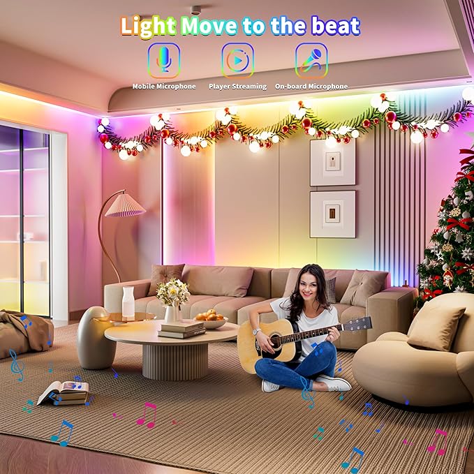 RGB Smart IC COB LED Strip Light 18ft Addressable Chasing Color 12V LED Light Strip Multicolored Flexible RGB Lights Kit with Music Mode for Party, Decoration, Home DIY Lighting Projects
