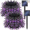 Dazzle Bright 2 Pack Total 400LED 132FT Halloween Solar String Outdoor Lights, Solar Powered with 8 Modes Waterproof Halloween Lights for Bedroom Patio Garden Tree Party Yard Decoration (Purple)