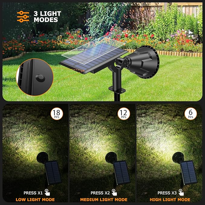 Solar Spot Lights Outdoor, 21 LEDs Solar Outdoor Lights Auto On/Off with 3 Modes, IP67 Waterproof Yard Spotlight Landscape Lighting Garden Wall Lights, 2-in-1 Solar Powered Lights, 2Pack