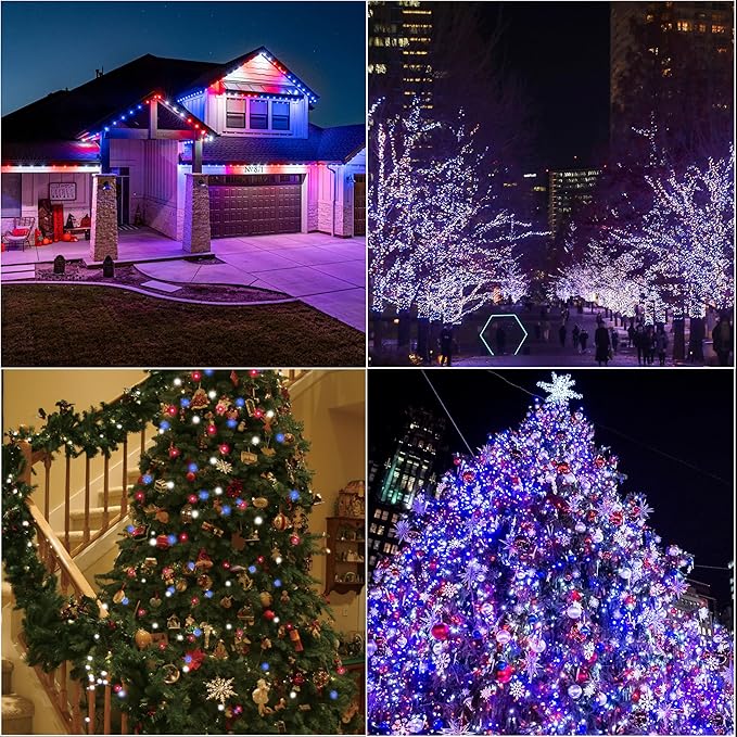 LAMPHOME Red White and Blue Patriotic String Lights, 66ft 200LED 4th of July Lights Plug in, 16 Modes LED Lights Outdoor String Lights for Independence Day Memorial Day Patriotic Holidays Decor