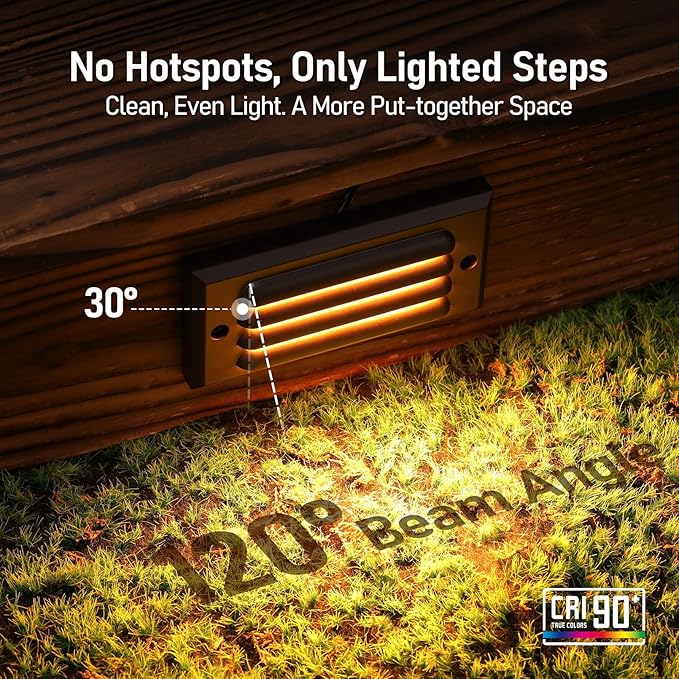 LEONLITE 5CCT Low Voltage LED Step Lights, 5W 12–24V AC/DC Horizontal Louvered Stair Lights Outdoor, IP65 Waterproof, ETL, 1800K/2700K/3000K/4000K/5000K, Aluminum, Oil Rubbed Bronze, Pack of 6