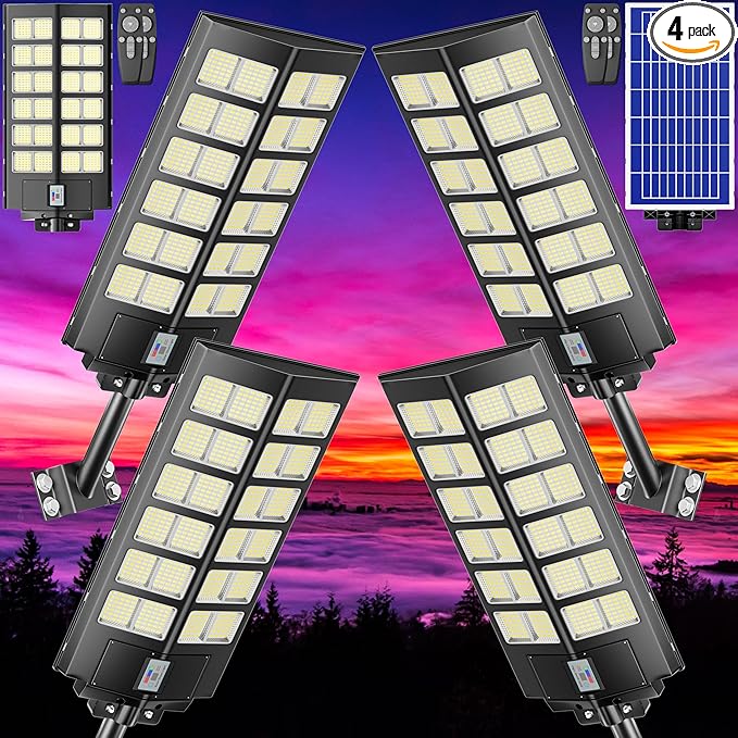 9000W Commercial Solar Parking lot Lights, 260000LM Solar Street Lights Outdoor Waterproof Wide Angle Lamp with Remote, Outdoor Motion Sensor Light for Parking Lots and Yard