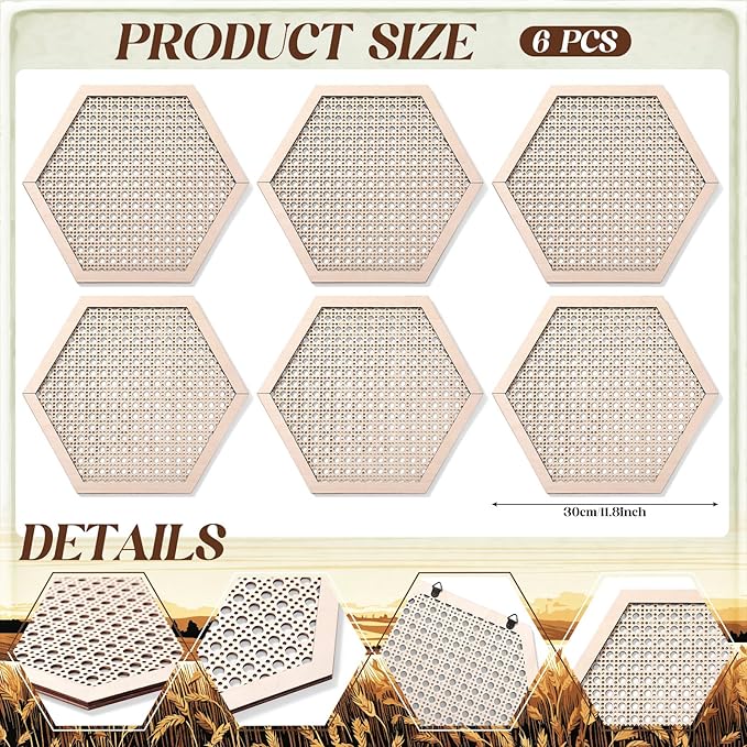 Ripeng 6 Pcs 11.8 Inch Boho Hexagon Wall Decor Farmhouse Wood Earthy Hexagon Wall Panels Modern Hollow Carved Design Rustic Abstract Decor for Living Room Kitchen Bedroom (Hollowed Style)