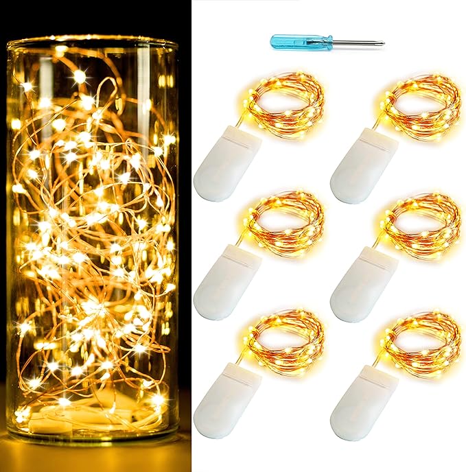 OakHaomie 6 Pack Fairy Lights Battery Operated No Remote LED Starry String Lights 30 Micro Starry LEDs on 10ft Copper Wire Light for DIY Wedding Centerpiece Table Decorations (Copper Warm White)