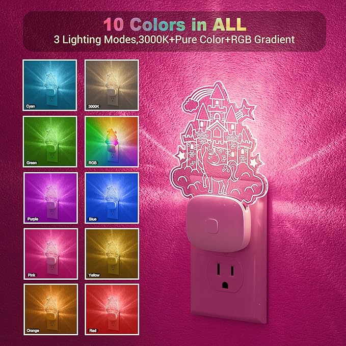JandCase Castle Kids Night Light, 10 Color Changing, Dusk to Dawn Sensor, Acrylic RGB Nightlight for Kids Girls Bedroom, Gifts for Girls