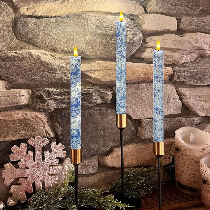 Flameless LED Taper Candles - 10 inch Realistic Flickering Wax Dripping Candles with Remote & Timer, Set of 4 for Fireplace Dining Table Wedding Halloween Christmas Decor