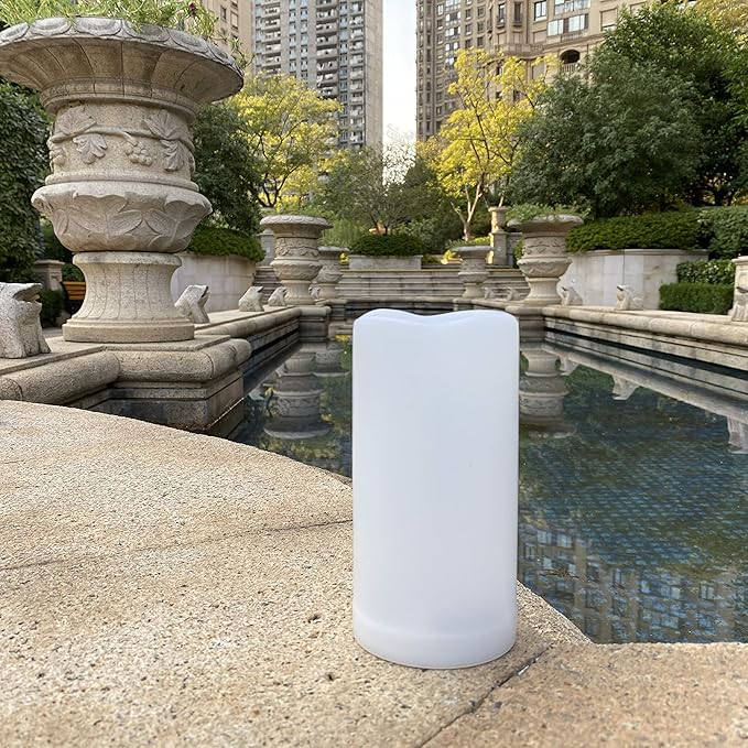 1 Pack Outdoor Flameless Pillar Candle with Remote and Timer Waterproof Battery Operated Electric LED Candle Set for Gift Home Décor Party Wedding Supplies Garden Christmas Decoration, 3” x 6”