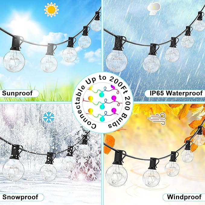 OMIKA 50FT Outdoor String Lights, Patio Light Outdoor Waterproof with 50+2 Shatterproof Dimmable G40 Bulbs, Color Changing LED Outside Light Connectable Hanging Lights for Pergola Backyard Party